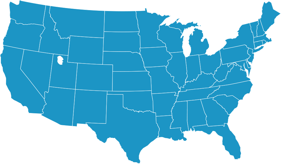 Map of the United States showing nationwide coverage